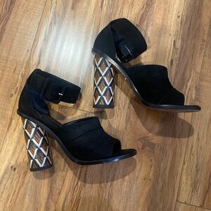 Black color block heels with ankle strap